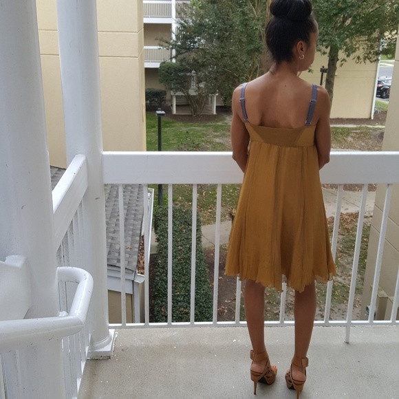 Anthropologie Shapes Gold Silk Dress - Picture 4 of 13